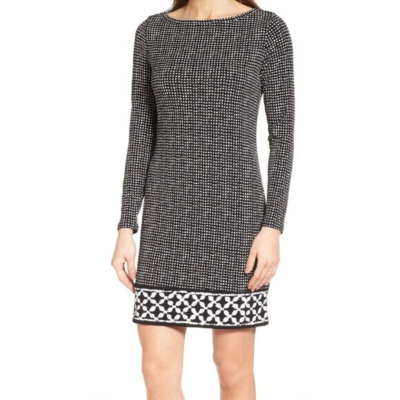 Michael Michael Kors Shift Dress Size Small Long Sleeve Geometric Black White - Picture 1 of 11